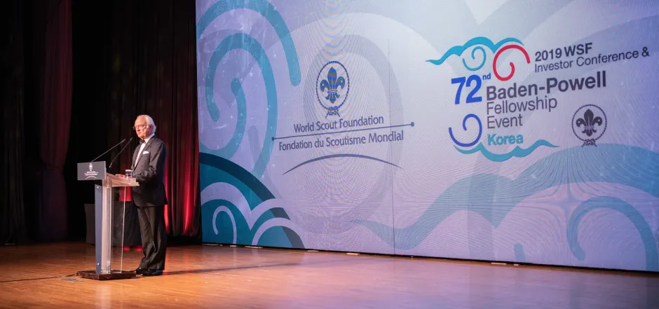 HM The King of Sweden addresses guests at the Gala Dinner