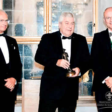 Luc Panissod, SG WOSM, receiving a standing ovation as thanks for his contribution to Scouting