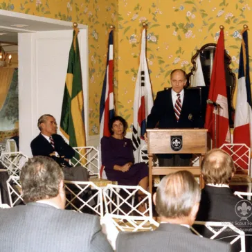 2nd Reception WSF. Chicago, United States, November of 1982. HM The King of Sweden addressing the audience.