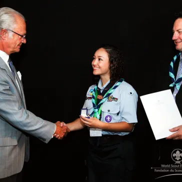 Ms Elizabeth Frias (MX) presented to His Majesty as new B-P Fellow.