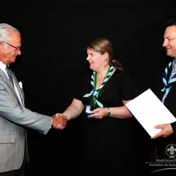 Mrs Janet Kent (CA) presented to His Majesty as new B-P Fellow.