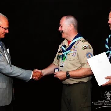 Mr Robert Kreider (US) presented to His Majesty as new B-P Fellow.