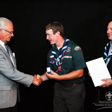 Mr Evan Sawyer (US) presented to His Majesty as new B-P Fellow.
