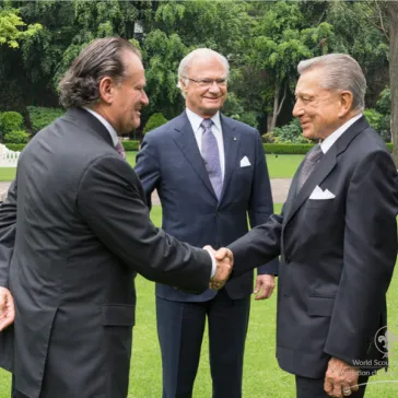 Mr Miguel Aleman Velasco meeting His Majesty and Mr Siegfried Weiser