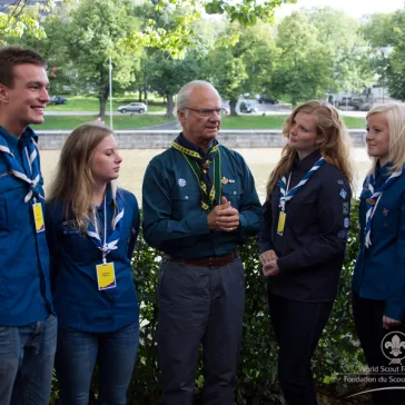 The Honorary Chairman meeting with young Scouts