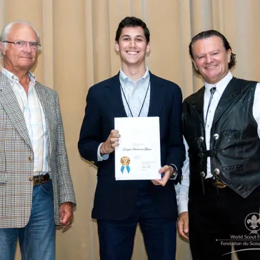 Mr Douglas Buchanan Gibson (US) presented to His Majesty as a new BP Fellow